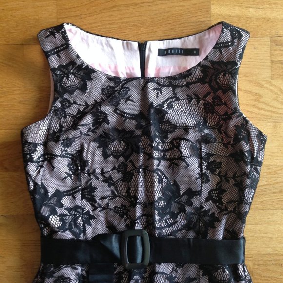 Mohito Sleeveless Midi Sheath Dress Floral Black Mesh Lace - Picture 2 of 15